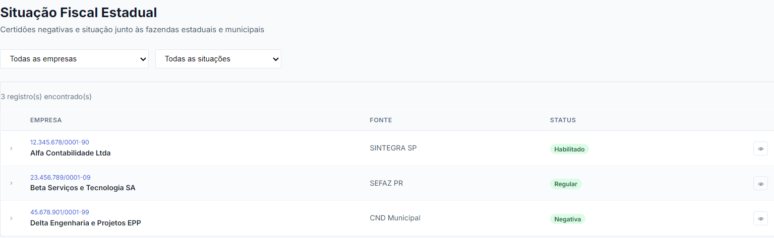 Tela real do sistema — Fiscal Estadual