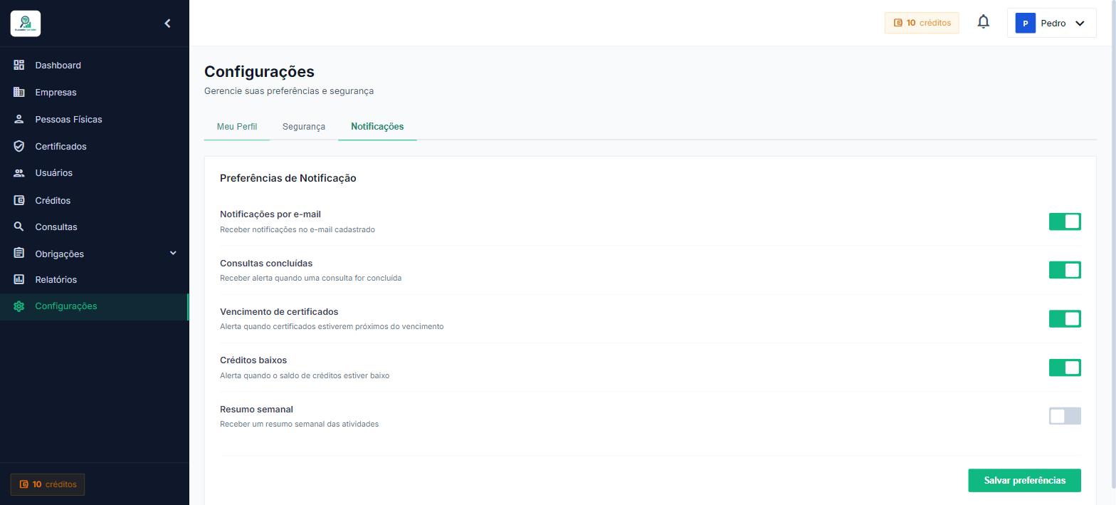 Configurações de notificação
