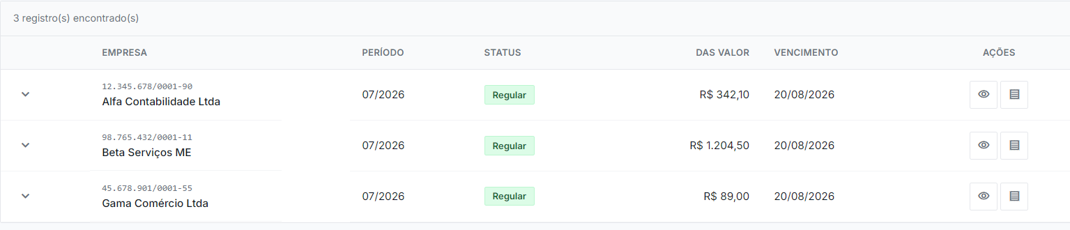 Tela real do sistema — Simples Nacional / Receita Federal