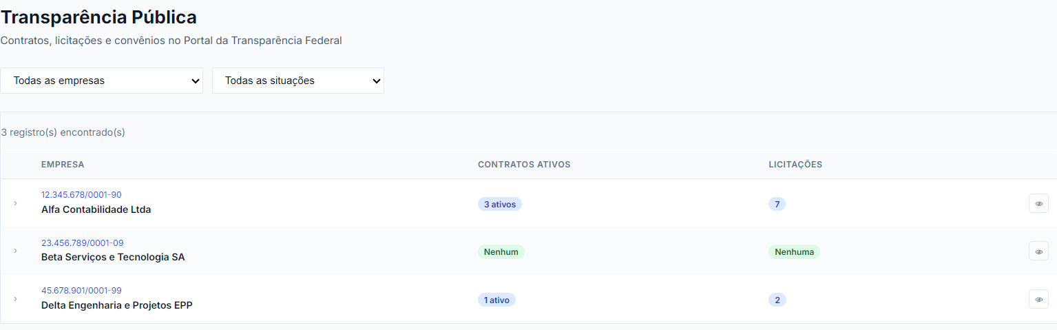 Tela real do sistema — Transparência Pública